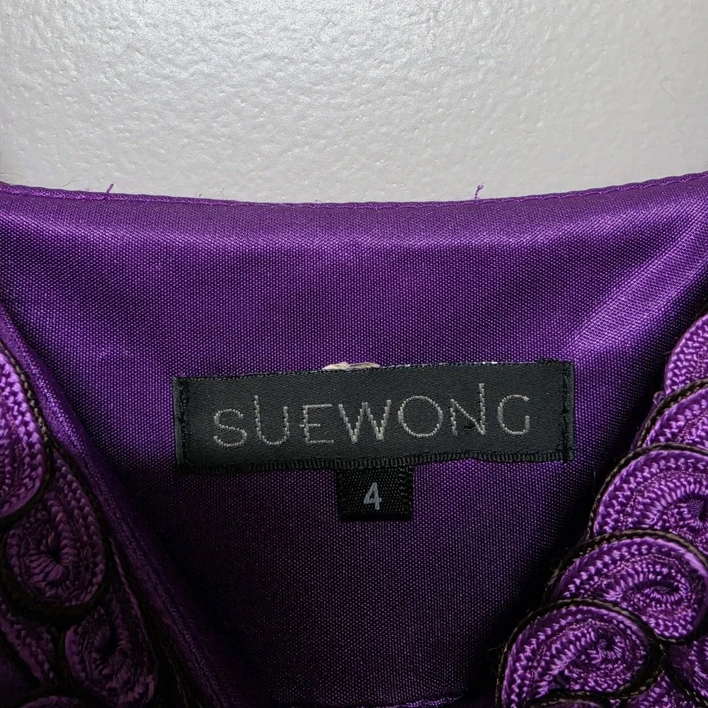 Sue Wong Silk‎ Embroidered Dress Purple Short Sleeveless Sz 4 Cocktail Wedding